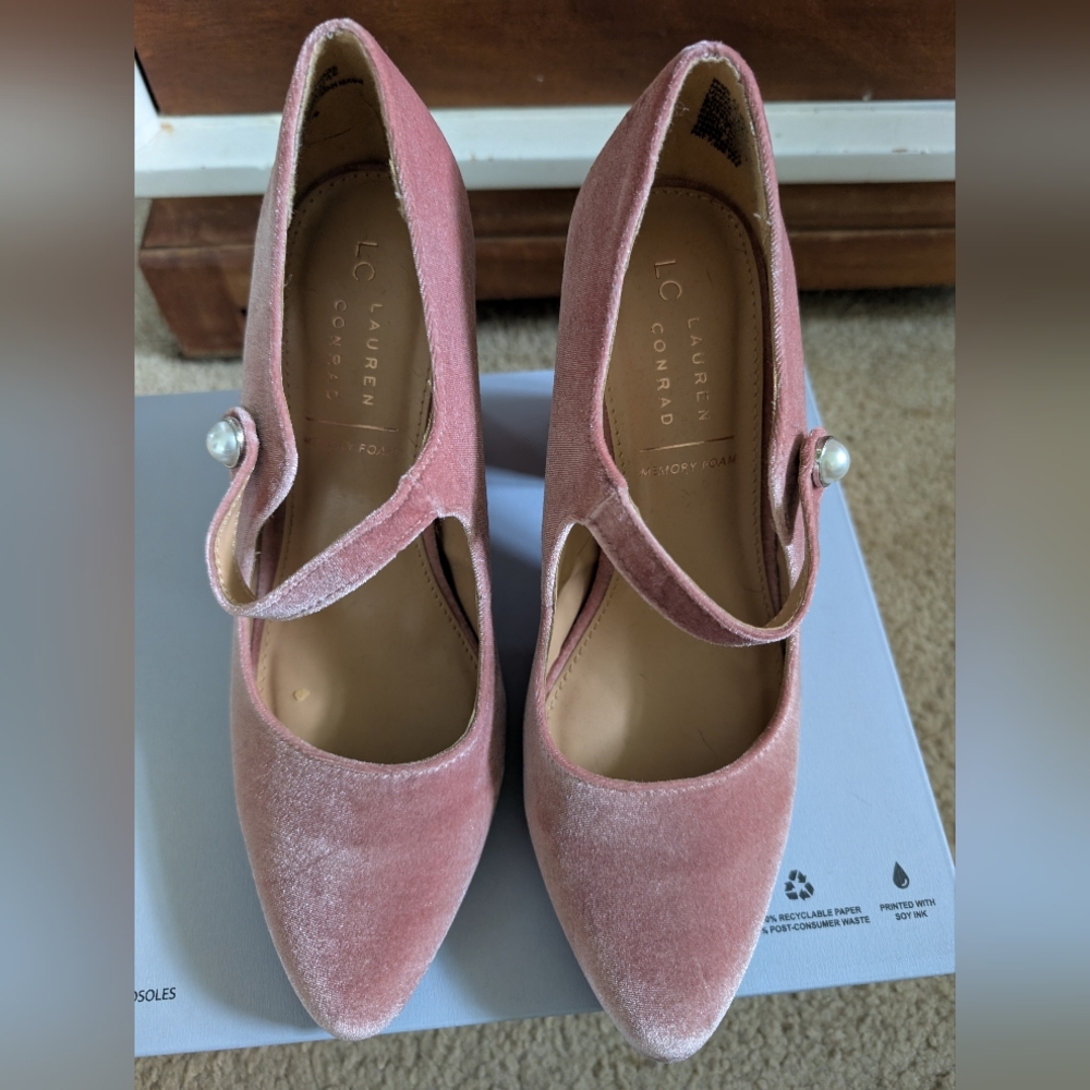 LC Lauren Conrad Pink Velvet Block Heels